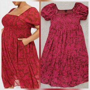 Torrid Tea Length Midi Smocked Bodice A-Line Tiered Peasant Dress NWOT Size 2X